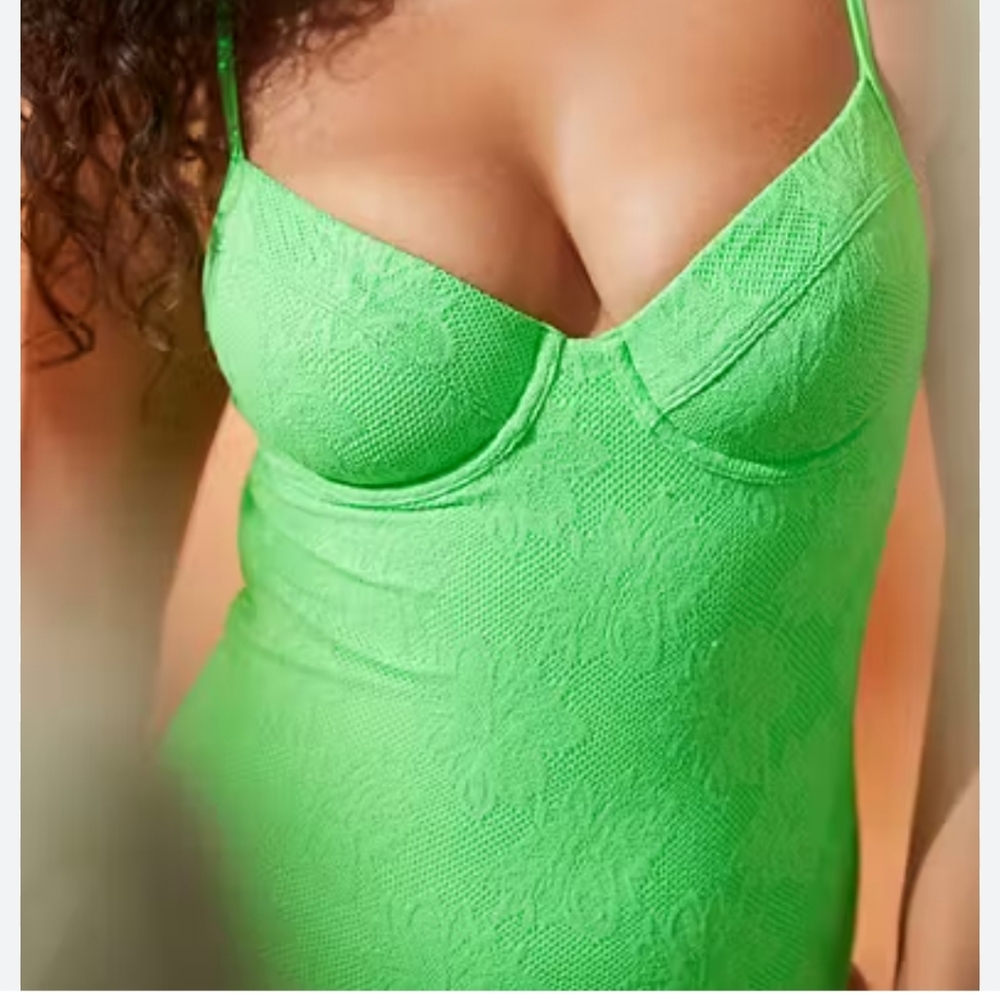 Aerie neon green lace one piece full coverage bustier UPF50 large L new